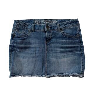 Vtg Y2K 2000s Express Blue Denim Distressed Mini Skirt Wmns 6 Punk Skater